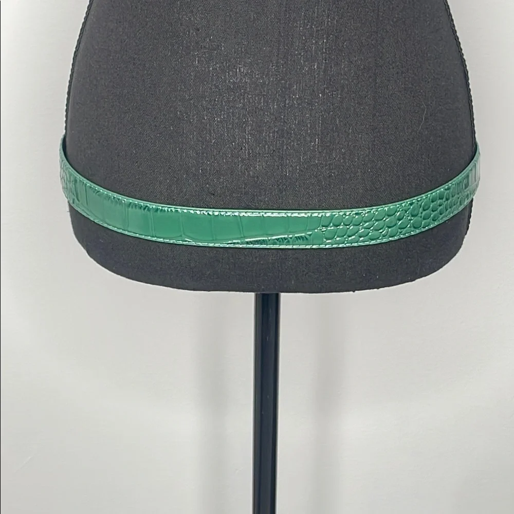 Green Croc-Embossed Belt with Gold Buckle